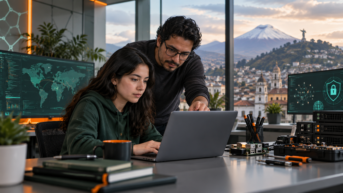 Jóvenes profesionales ecuatorianos desarrollan un proyecto de ciberseguridad en un laboratorio